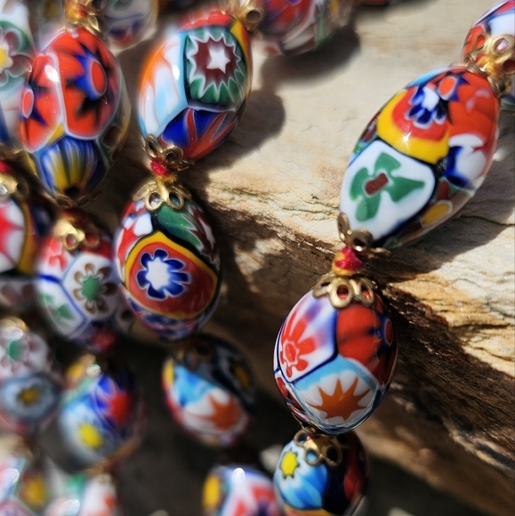 VTG VENETIAN MURANO MORETTI MILLEFIORI GLASS BEAD SET - Picture 5 of 12